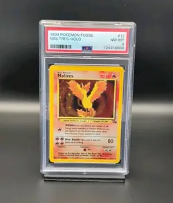 1999 Pokemon TCG Moltres Holo Rare Card 12/62 Fossil PSA 8 - Image 1