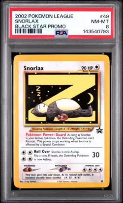 2002 POKEMON LEAGUE PROMO BLACK STAR #49 SNORLAX PSA 8 - Image 1