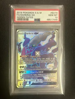2019 POKEMON SUN & MOON HIDDEN FATES #SV70 FULL ART/DARKRAI GX PSA 10 MINT 😈✨ - Image 1