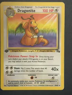 Pokemon TCG Dragonite 19/62 1st Edition Regular Rare, Fossil Unlimited - Image 1
