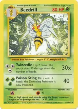 Moderately Played, English Pokemon Regular Beedrill - 17/102 - Rare - Unlimited - Image 1