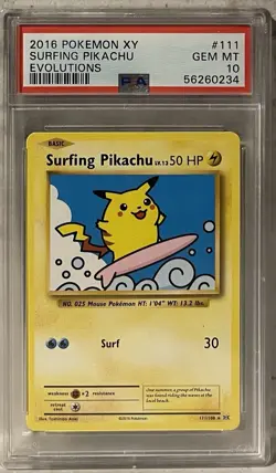 2016 POKEMON XY #111 SURFING PIKACHU EVOLUTIONS PSA GEM MINT 10 - Image 1