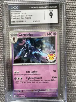 2024 POKEMON PAF EN-PALDEAN FATES POKEMON DAY 2024 #040 CERULEDGE CGC9 - Image 1