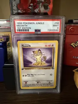 Meowth 1st Ed. Pokemon Jungle PSA 9 MINT 1999 - Image 1
