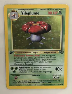 POKEMON TCG 1st Edition Vileplume 15/64 Jungle Holo Rare Card Wotc Vintage MP - Image 1