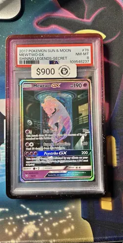 Pokemon TCG Mewtwo GX 78/73 Shining Legends Secret Rare Holo PSA 8 Card - Image 1
