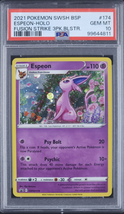 PSA 10 Pokemon Espeon SWSH174 Fusion Strike 3 Pk. Blister Black Star Promo Holo - Image 1