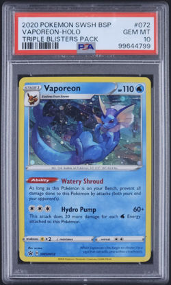 PSA 10 GEM MINT Pokemon Vaporeon SWSH072 Black Star Promo Cosmos Holo *LOW POP - Image 1