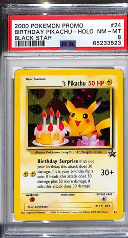 2000 POKEMON PROMO BLACK STAR #24 BIRTHDAY PIKACHU HOLO PSA 8 - Image 1