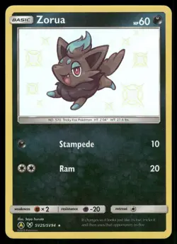 Zorua SV25/SV94 Shiny Rare Hidden Fates Shiny Vault Pokemon Holo Near Mint - Image 1