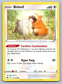 Pokemon TCG Crown Zenith Bidoof 111/159 - Image 1