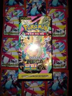 Pokemon Mega Dream ex Booster Box Korean New + 10 Mega Pokemon Card Sleeves - Image 1