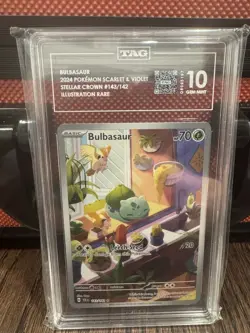 Pokemon TCG Bulbasaur Stellar Crown Illustration Holo Card 143/142 TAG 10 - Image 1