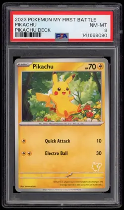 2023 PSA 8 NM-Mint Pikachu My First Battle Deck Pokemon Card - Image 1