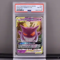 2019 Pokemon Team Up Gengar & Mimikyu GX 53/181 PSA 8 NM-MT - Image 1