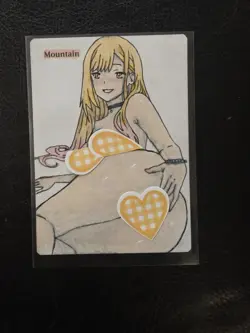 Magic MTG Altered Mountain / Land Card | Hand Painted & Color Anime Girl - Image 1