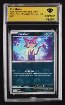 2025 Pokemon Scarlet & Violet White Flare Purrloin #55 MBA 10 Pristine - Image 1