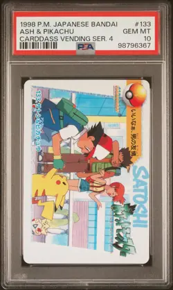 PSA 10 Ash & Pikachu #133 Bandai Carddass Vending Series 4 1998 Pokemon Card - Image 1
