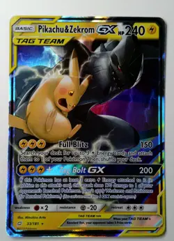 Pokemon Pikachu & Zekrom GX Ultra Rare Holo TAG TEAM GX 33/181 Sm-Team Up - Image 1