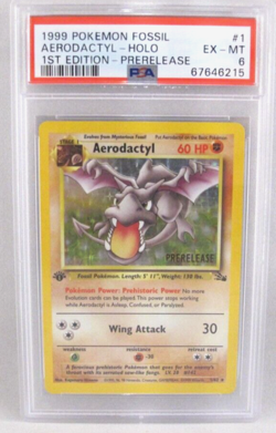 PSA 6 Aerodactyl #1 Holo 1st Edition Pokemon 1999 Fossil Prerelease Promo - Image 1
