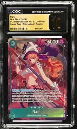 One Piece Nami Premium Collection ALT ART Vol. 1 OP02-036 CGC Pristine 10 - Image 1