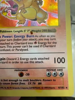 Pokemon TCG Charizard Base Set Holo Unlimited Rare Card 4/102 - Image 2