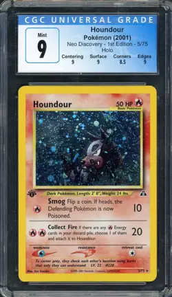 CGC 9 Houndour (1st Ed.) Neo Discovery 5/75 Holo Pokemon Card B22 - Image 1