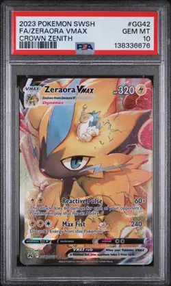 2023 POKEMON SWORD & SHIELD CROWN ZENITH #GG42 FULL ART/ZERAORA VMAX PSA 10 - Image 1