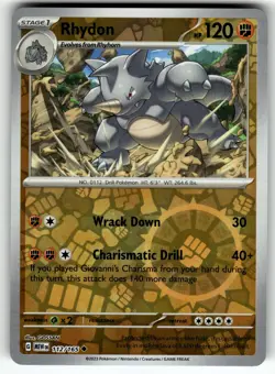 Rhydon 112/165 SV: Scarlet & Violet Reverse Holo 151 NM Pokemon Card TCG - Image 1