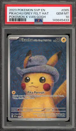 Pokemon Pikachu with Grey Felt Hat Van Gogh Full Art Promo SVP EN 085 PSA 10 - Image 1