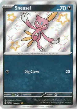 Sneasel, Pokemon SV: Paldean Fates Shiny Rare, 182/091 NM - Image 1