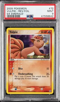 2005 POKEMON EX EMERALD #72 VULPIX-REVERSE FOIL PSA 9 - Image 1