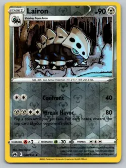 Lairon 088/159 Uncommon Crown Zenith Pokemon Reverse Holo Near Mint - Image 1