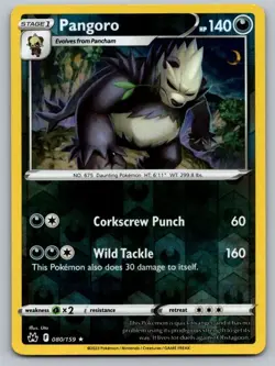 Pangoro 080/159 Rare Crown Zenith Pokemon Reverse Holo Near Mint - Image 1