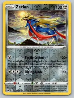 Zacian 094/159 Holo Rare Crown Zenith Pokemon Reverse Holo Near Mint - Image 1