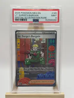 PSA 9 Lt Surge’s Bargain #185 IR Illustration Rare 2025 Pokemon Mega Evolution - Image 1
