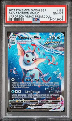 2021 POKEMON SWSH BLACK STAR PROMO #182 FULL ART/VAPOREON VMAX PSA 8 - Image 1