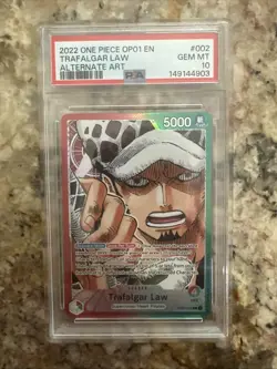 One Piece Trafalgar Law OP01-002 Leader Card Alternate Art PSA 10 Pre Errata - Image 1