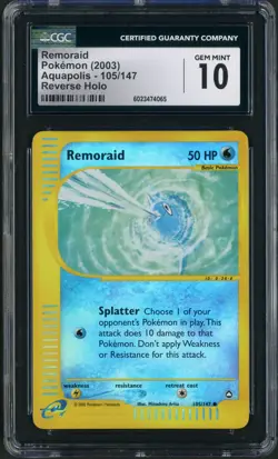 2003 Pokemon Aquapolis Remoraid Reverse Holo 105/147 CGC Gem Mint 10 - Image 1