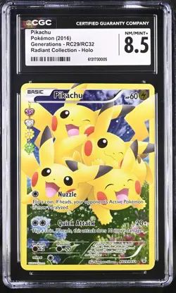 Pokemon Pikachu CGC 8.5 Generations Radiant Collection RC29/RC32 Full Art Holo - Image 1