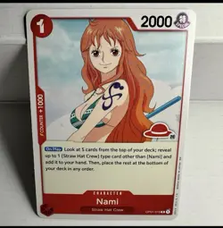 One Piece card, Nami OP01-016 R, (manga) red straw hat logo 20, Eiichiro Oda - Image 1