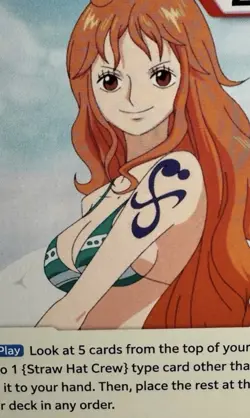 One Piece card, Nami OP01-016 R, (manga) red straw hat logo 20, Eiichiro Oda - Image 4