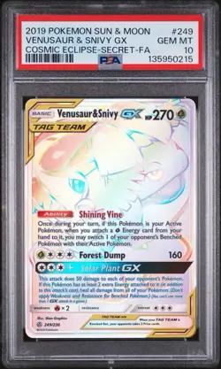 PSA 10 VENUSAUR & SNIVY GX 249/236 | Cosmic Eclipse Rainbow Graded Pokemon Card - Image 1