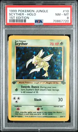 1999 Pokemon Jungle Scyther Holo 1st Edition PSA 8 #10 - Image 1