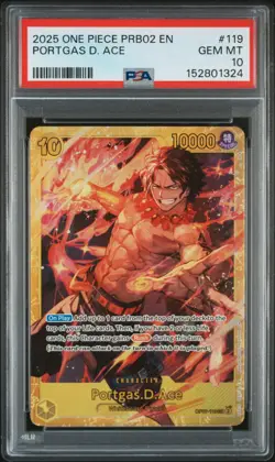 2025 One Piece PRB02 English PORTGAS D. ACE Secret Rare PSA 10 #119 - Image 1