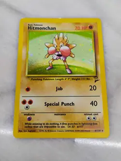 Vintage Hitmonchan 8/130 HOLO Pokemon Card Base Set 2 1999-2000 WOTC - Image 1