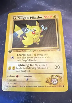 Lt. Surge's Pikachu 081/132 Gym Heroes Regular 1st Edition Vintage Pokemon CCG - Image 1