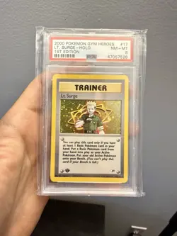 2000 Pokemon Gym Heroes 1st Edition 17 Lt. Surge HOLO PSA 8 - Image 1