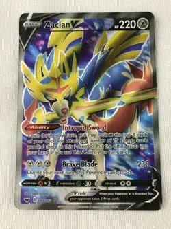 Zacian V 195/202 FULL ART ULTRA RARE Pokemon SWSH Base Set Holo NM 2020 - Image 1