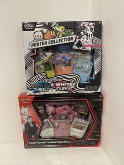 Pokemon Team Rocket's Mewtwo ex Box & BLACK BOLT WHITE FLARE POSTER BOX - Image 1